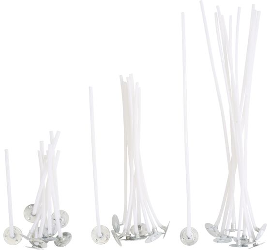 Woskowane knoty do świec z metalową podstawą, 3 różne rozmiary. rozmiary