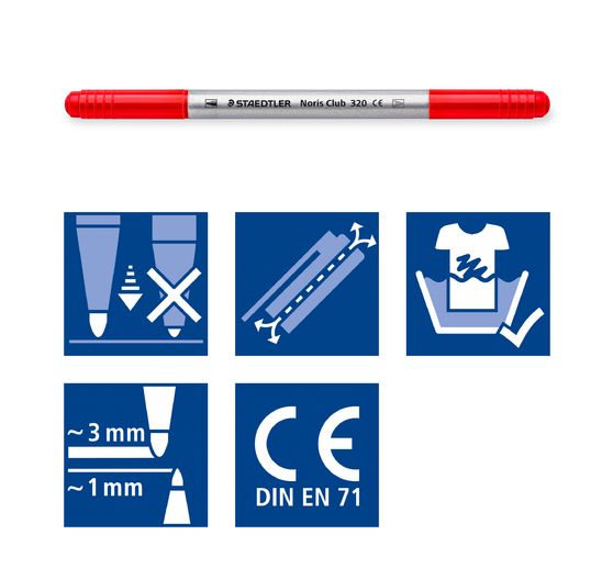 Pióra Staedtler Noris z podwójną końcówką fibrową, zestaw 12 sztuk