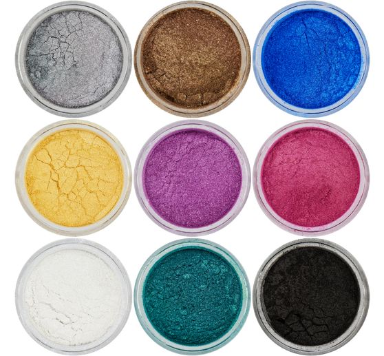 Zestaw kolorów miki w proszku, 9 słoiczków