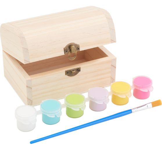 Drewniana skrzynia VBS, w tym farby i pędzle