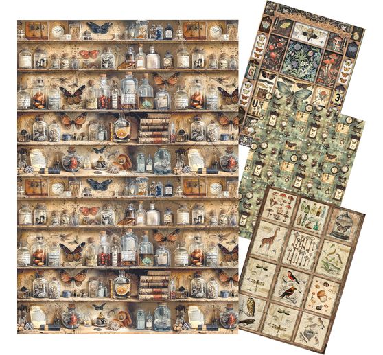 Motif straw silk assortment "Cabinet of Curiosities", set of 4