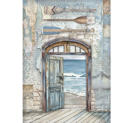 Słomkowa jedwab z motywem "Ciche morze - drzwi do morza"