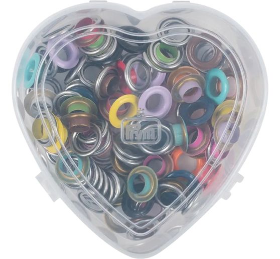 Prym Eyelets with discs Coloured, Ø 8 mm, in heart box