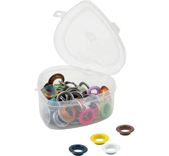 Prym Eyelets with discs Coloured, Ø 14 mm, in heart box