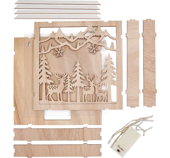 VBS Wooden building kit motif frame "Deer in the forest", incl. LEDs