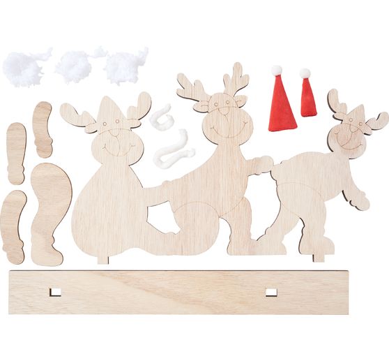 VBS Wooden building kit "Elk trio with hat and scarf"