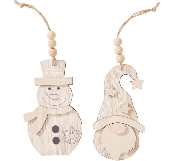 VBS Wooden decoration pendant "Gnome and snowman", set of 2