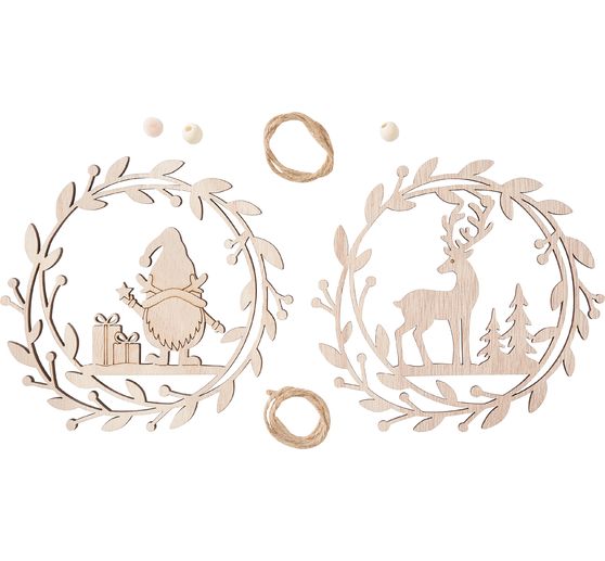 VBS Wooden decoration pendant "Gnome and reindeer", set of 2