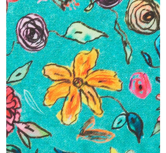 Tkanina poliestrowa "kwiatowy turkus