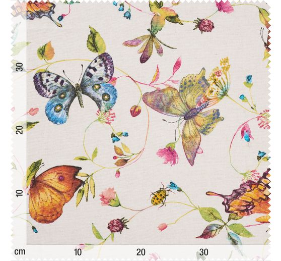 Decoration fabric linen optics "Butterflies and flowers"