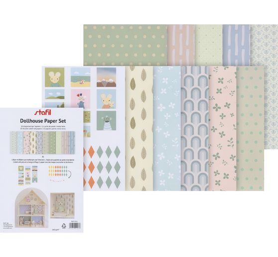 Doll's house paper set, 10 sheets DIN A4 + 1 sheet with flags and pictures