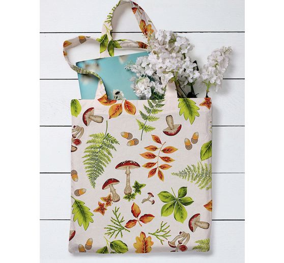 Lniana tkanina z motywem "Jesienne liście i grzyby"