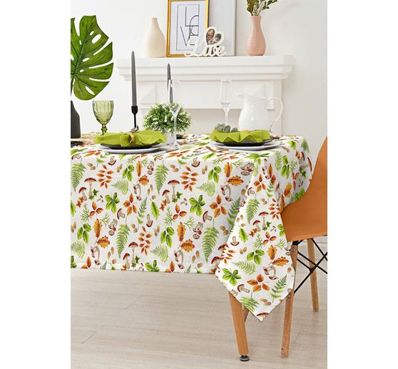 Lniana tkanina z motywem "Jesienne liście i grzyby"