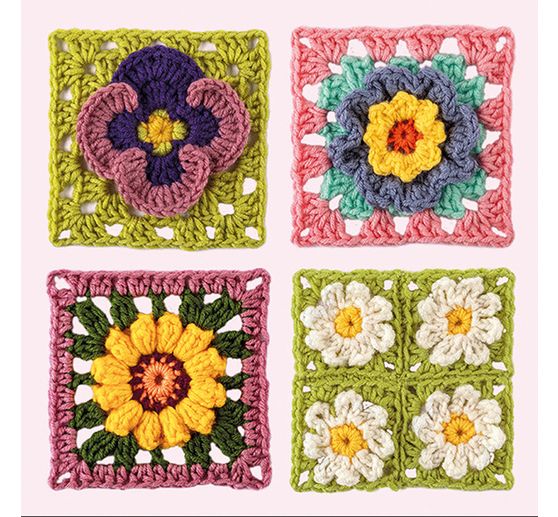 Szydełkowe karty Granny Square "Flowers"