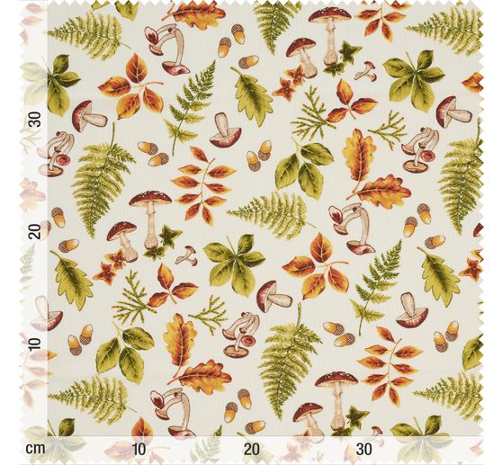 Lniana tkanina z motywem "Jesienne liście i grzyby"
