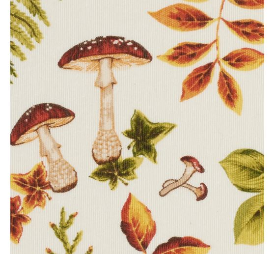 Lniana tkanina z motywem "Jesienne liście i grzyby"