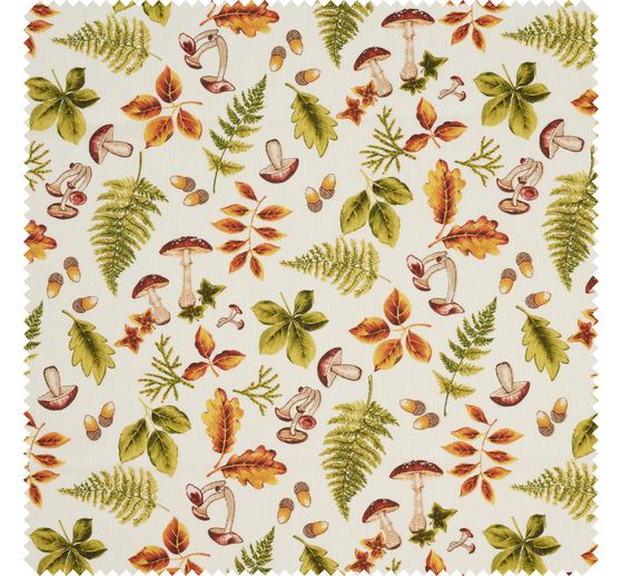 Lniana tkanina z motywem "Jesienne liście i grzyby"