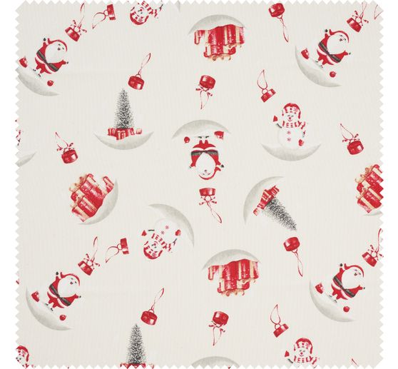 Motif fabric linen optics with gold print "Snowman and Santa"