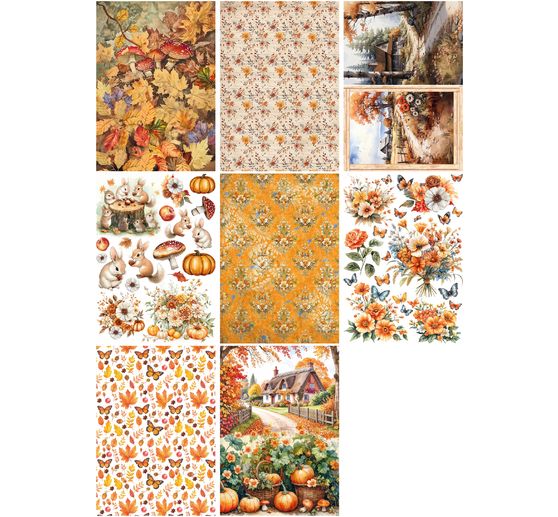 Słomkowa jedwab z motywem asortyment "Hello autumn", zestaw 8 sztuk