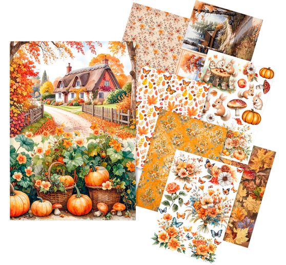 Słomkowa jedwab z motywem asortyment "Hello autumn", zestaw 8 sztuk