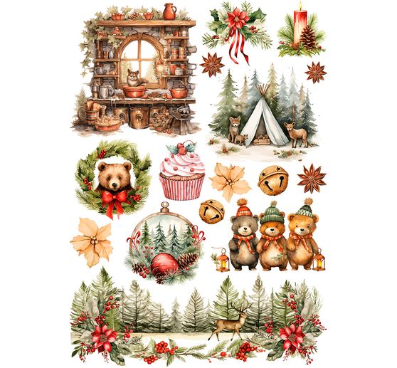 Słomkowa jedwab z motywem asortyment "Cosy Christmas", zestaw 8 sztuk