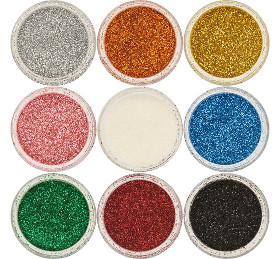 Zestaw kolorów brokatu w proszku, 9 słoiczków