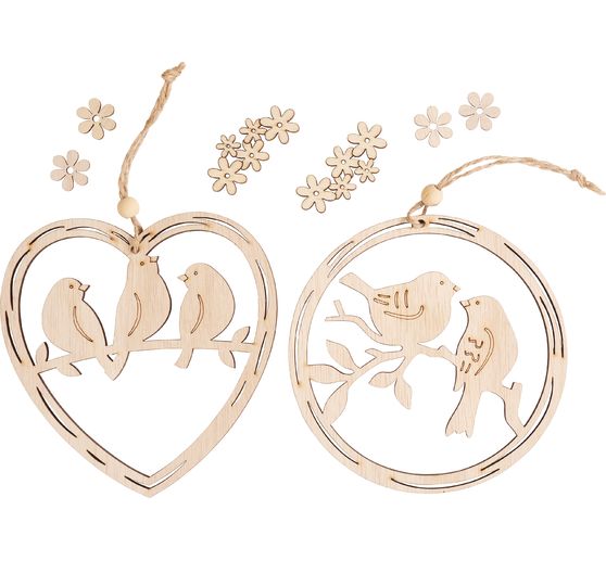 VBS Ozdobne zawieszki "Wieniec i serce z ptak", zestaw 2 sztuk
