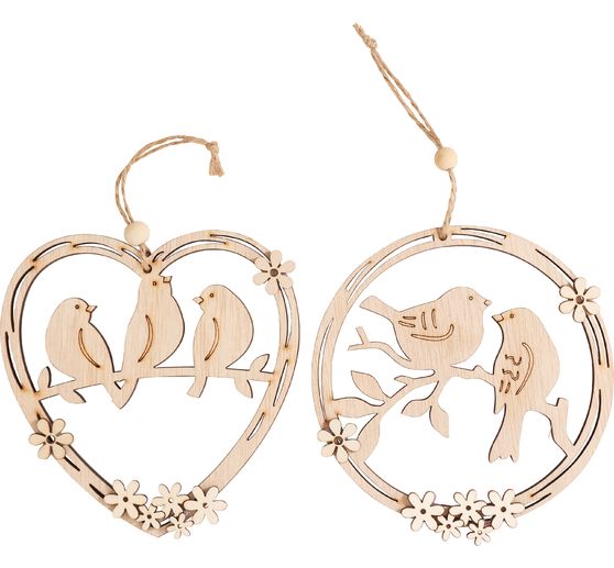 VBS Ozdobne zawieszki "Wieniec i serce z ptak", zestaw 2 sztuk