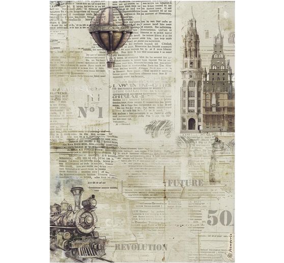 Motif straw silk "Voyages Fantastiques - Sepia Background"