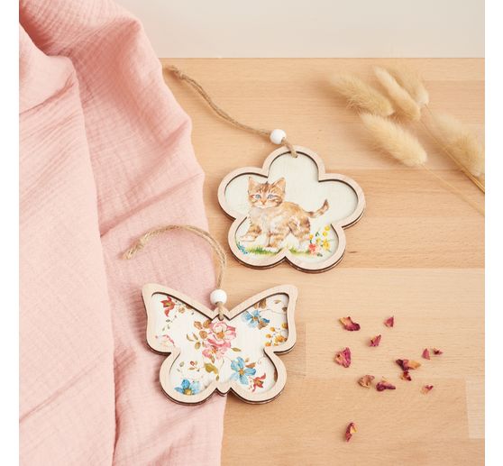 VBS Ozdobne zawieszki z ramką "Kwiat i motyl", zestaw 2 sztuk