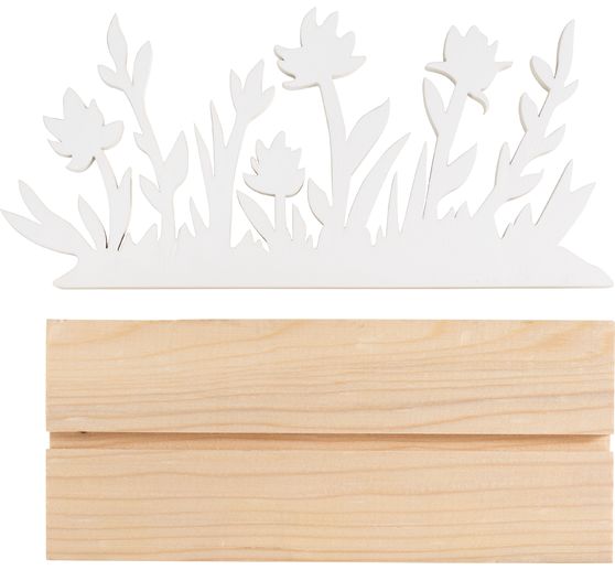 Drewniana dekoracja "Kwiatowa łąka na cokole"