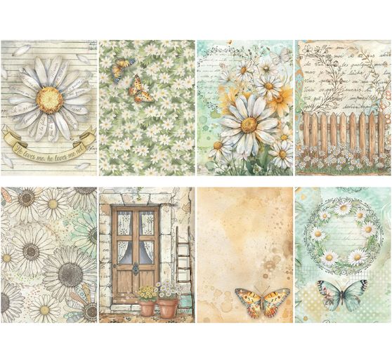 Motyw papieru ryżowego "Daisy Art", zestaw 8 sztuk
