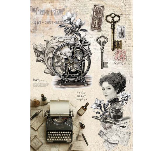 Motyw papier ryżowy asortyment "Typographic", zestaw 4 sztuk