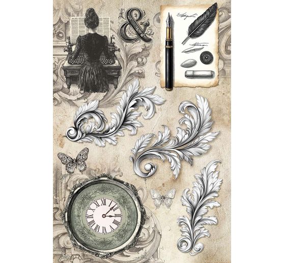 Motyw papier ryżowy asortyment "Typographic", zestaw 4 sztuk