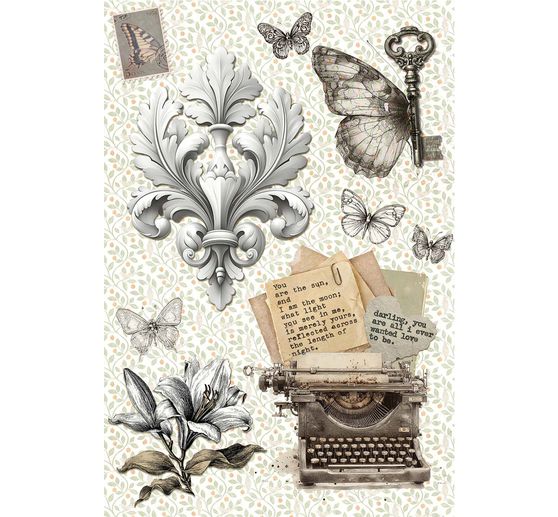 Motyw papier ryżowy asortyment "Typographic", zestaw 4 sztuk