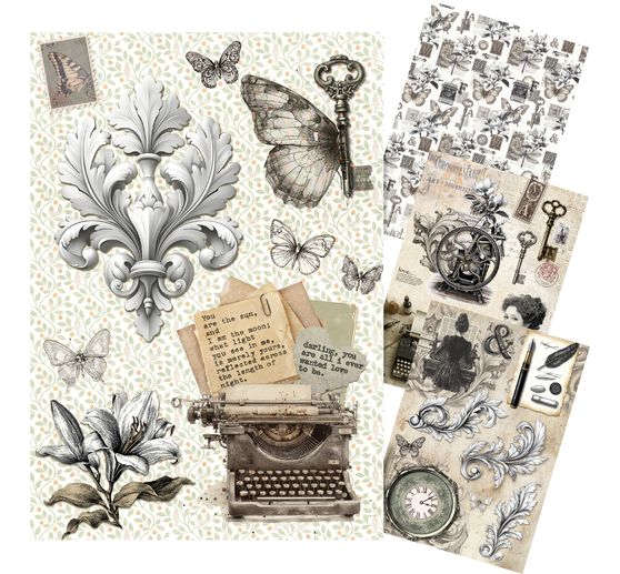 Motyw papier ryżowy asortyment "Typographic", zestaw 4 sztuk