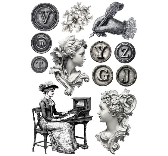 Motyw papier ryżowy asortyment "Typographic", zestaw 8 sztuk