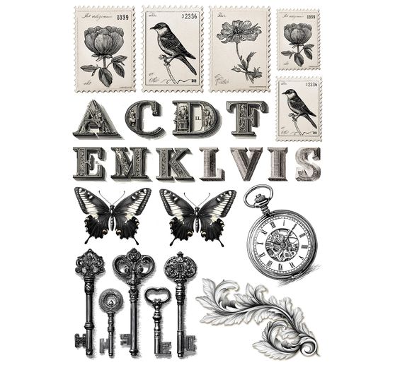 Motyw papier ryżowy asortyment "Typographic", zestaw 8 sztuk