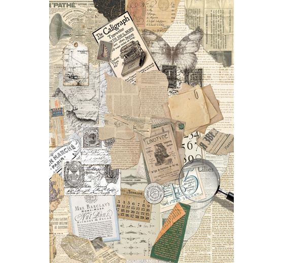 Motyw papier ryżowy asortyment "Typographic", zestaw 8 sztuk