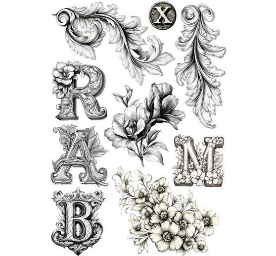 Motyw papier ryżowy asortyment "Typographic", zestaw 8 sztuk