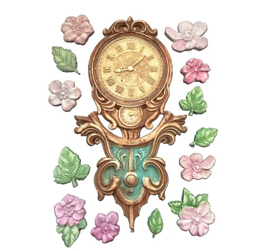 Silikonowa forma A5 "Gardens of Time", Clock and Flowers