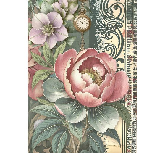 Motyw papier ryżowy asortyment "Ogrody czasu", zestaw 8 sztuk