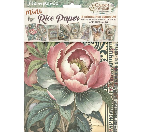 Motyw papier ryżowy asortyment "Ogrody czasu", zestaw 8 sztuk