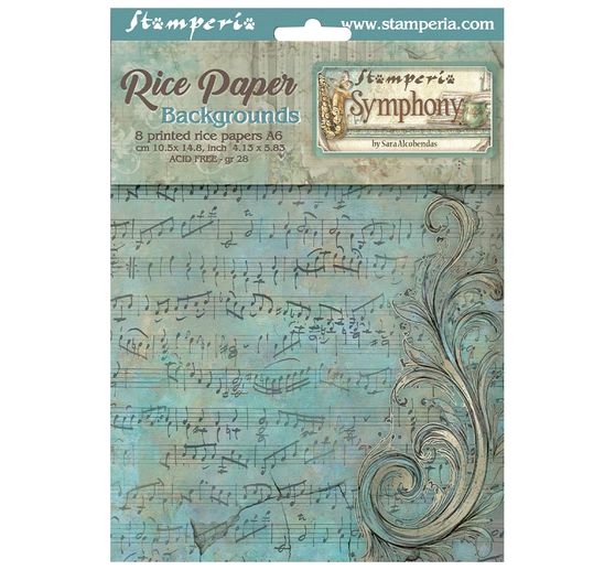 Motyw papieru ryżowego backgrounds Stamperia "Symphony", DIN A6, zestaw 8 sztuk