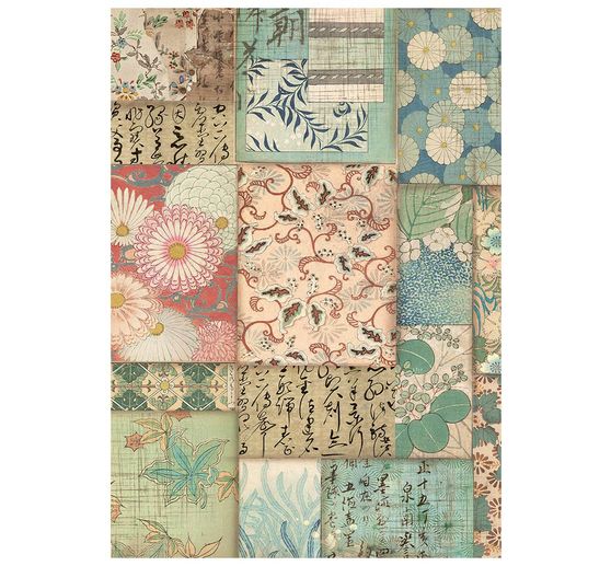 Stamperia Motif straw silk backgrounds "Oriental Garden", DIN A6, set of 8