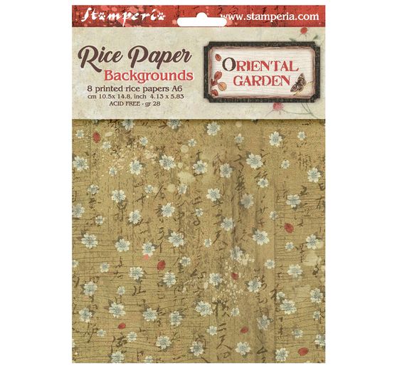 Stamperia Motif straw silk backgrounds "Oriental Garden", DIN A6, set of 8