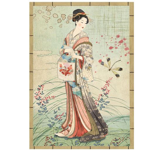 Stamperia Motif straw silk assortment "Oriental Garden", DIN A6, set of 8