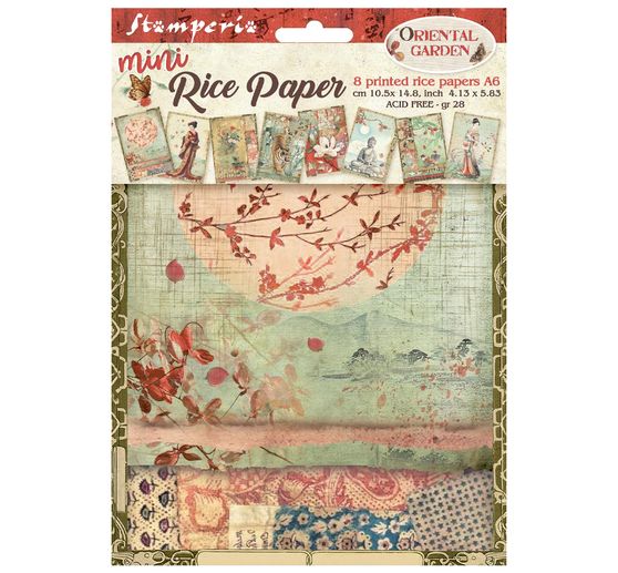 Stamperia Motif straw silk assortment "Oriental Garden", DIN A6, set of 8