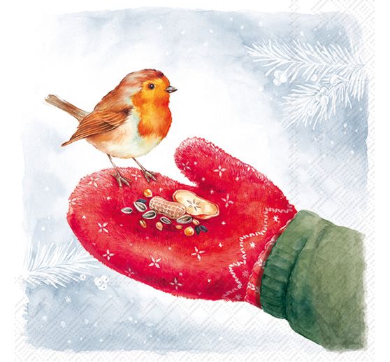 Napkin "Feeding Robin"