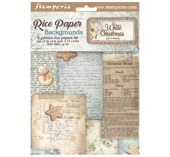 Motyw papieru ryżowego backgrounds Stamperia "White Christmas", DIN A6, zestaw 8 sztuk